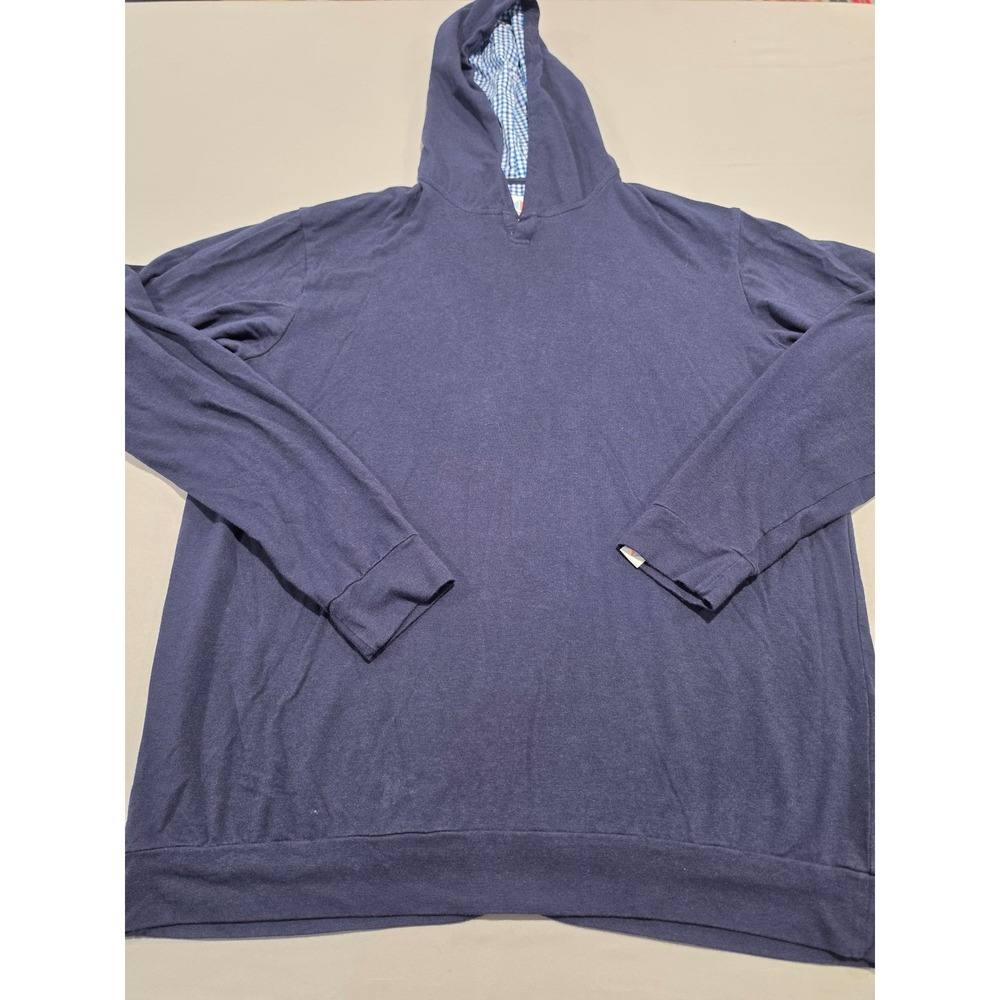 Coastal Crew Mens XL Hoodie Navy Blue Gingham Lined Hood Long Sleeve Made Canada